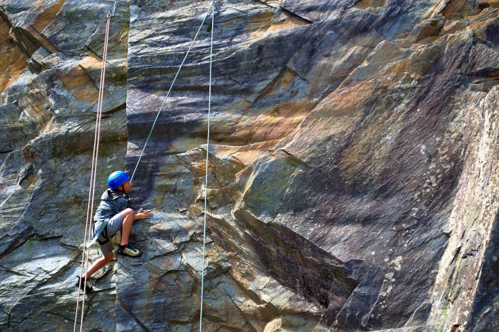 Boy rock climbing in the French Pyrenees