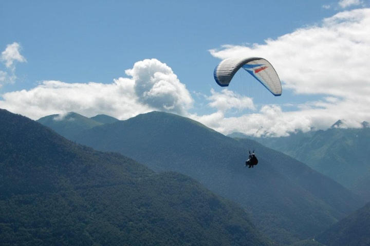 Paraglider in the Pyrenees mountains